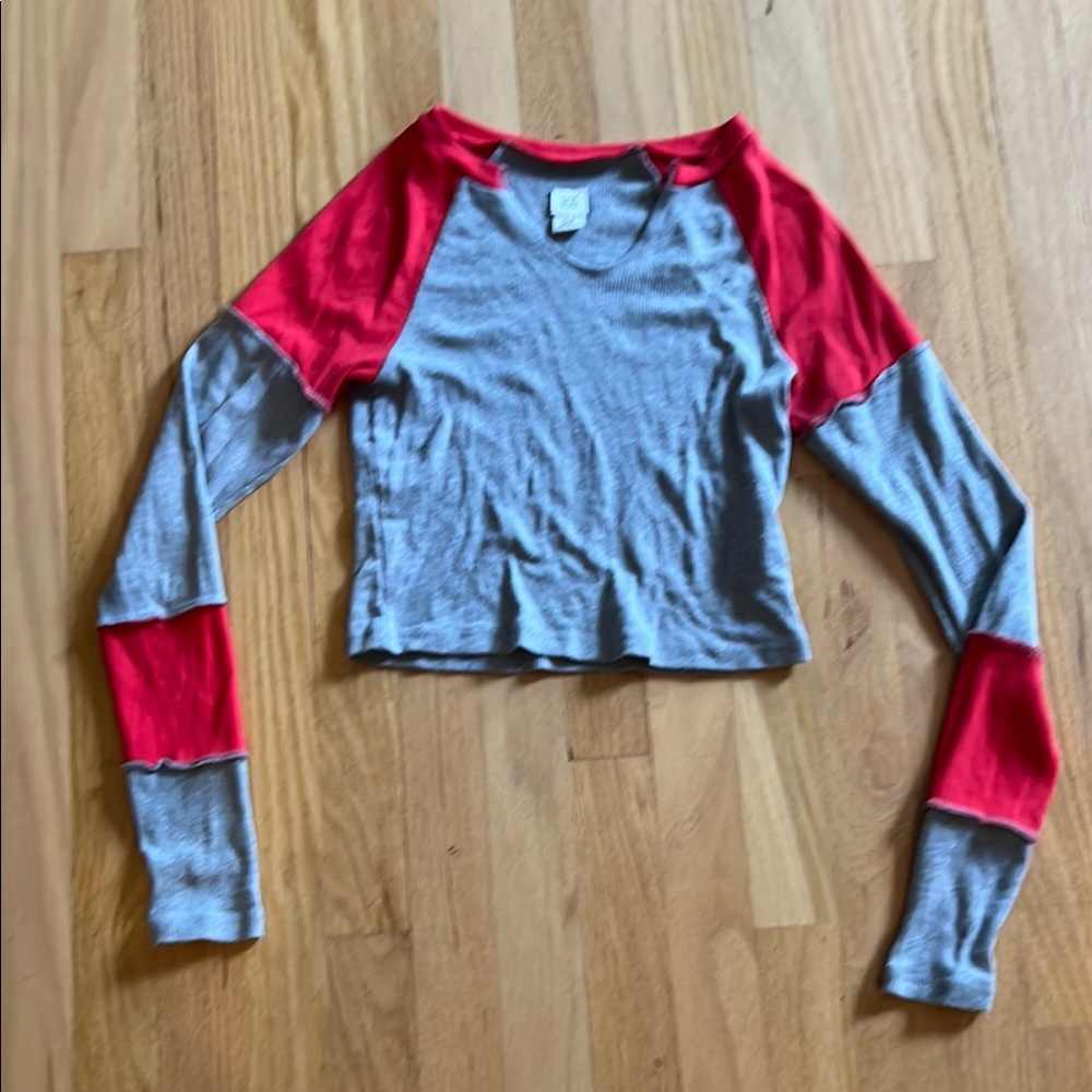 BDG Red and Gray Ribbed Top